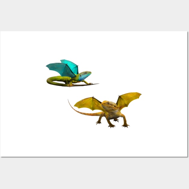 Yellow and Blue Dragon on Chartreuse Wall Art by Elizabeths-Arts